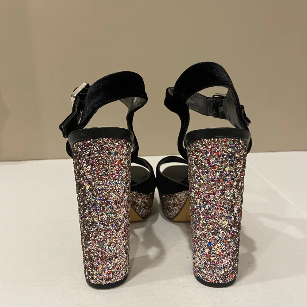 Circus by Sam Edelman NWOT Y2K Black Velvet Platform Heels with Glitter 7.5M